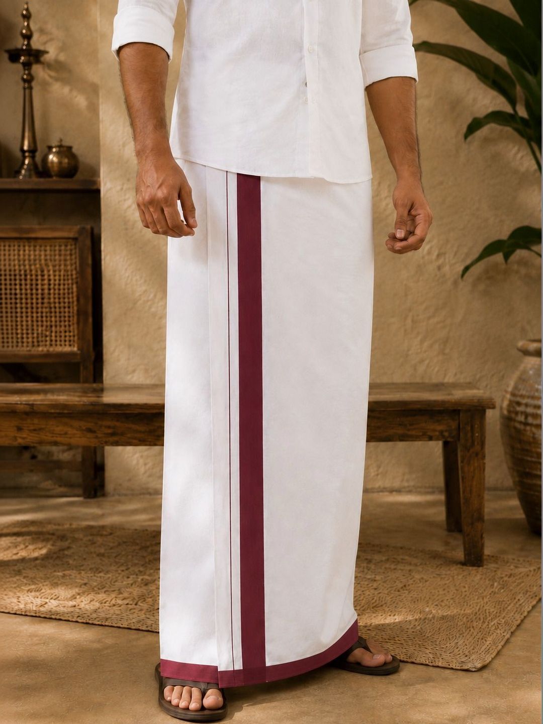 Shyam Handloom Men Striped Cotton Dhoti Dhotis-image-7