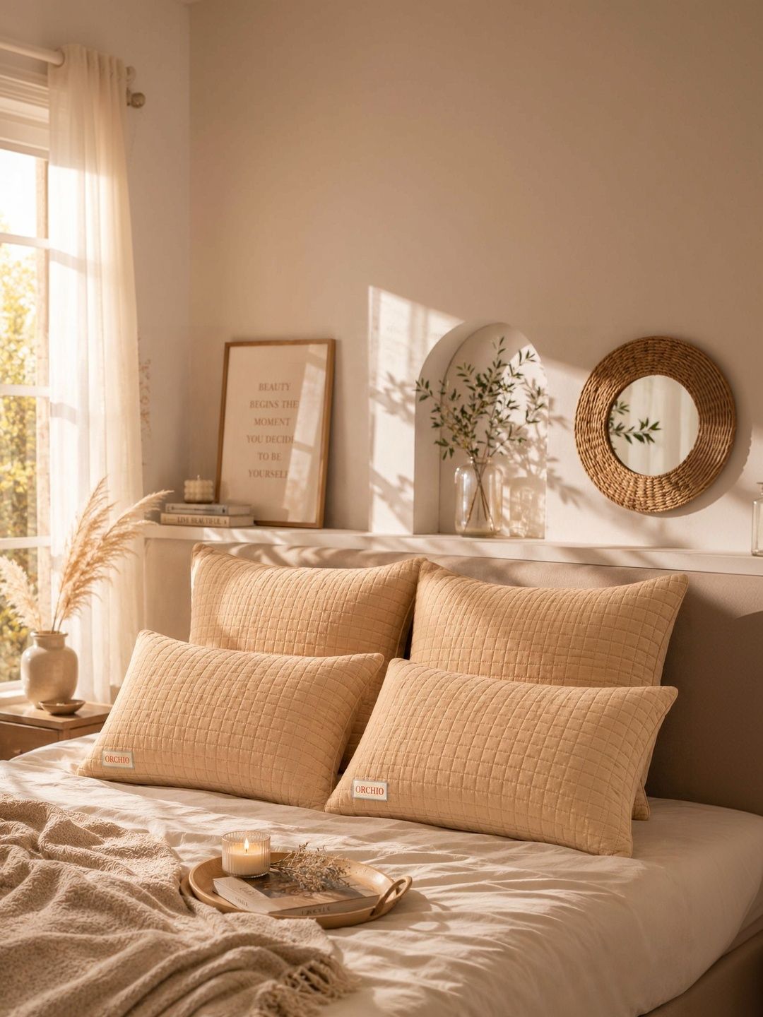 Orchid Pillows Cream-Coloured Set of 4 Fibre Filled Cotton Breathable Sleep Pillow-image-27
