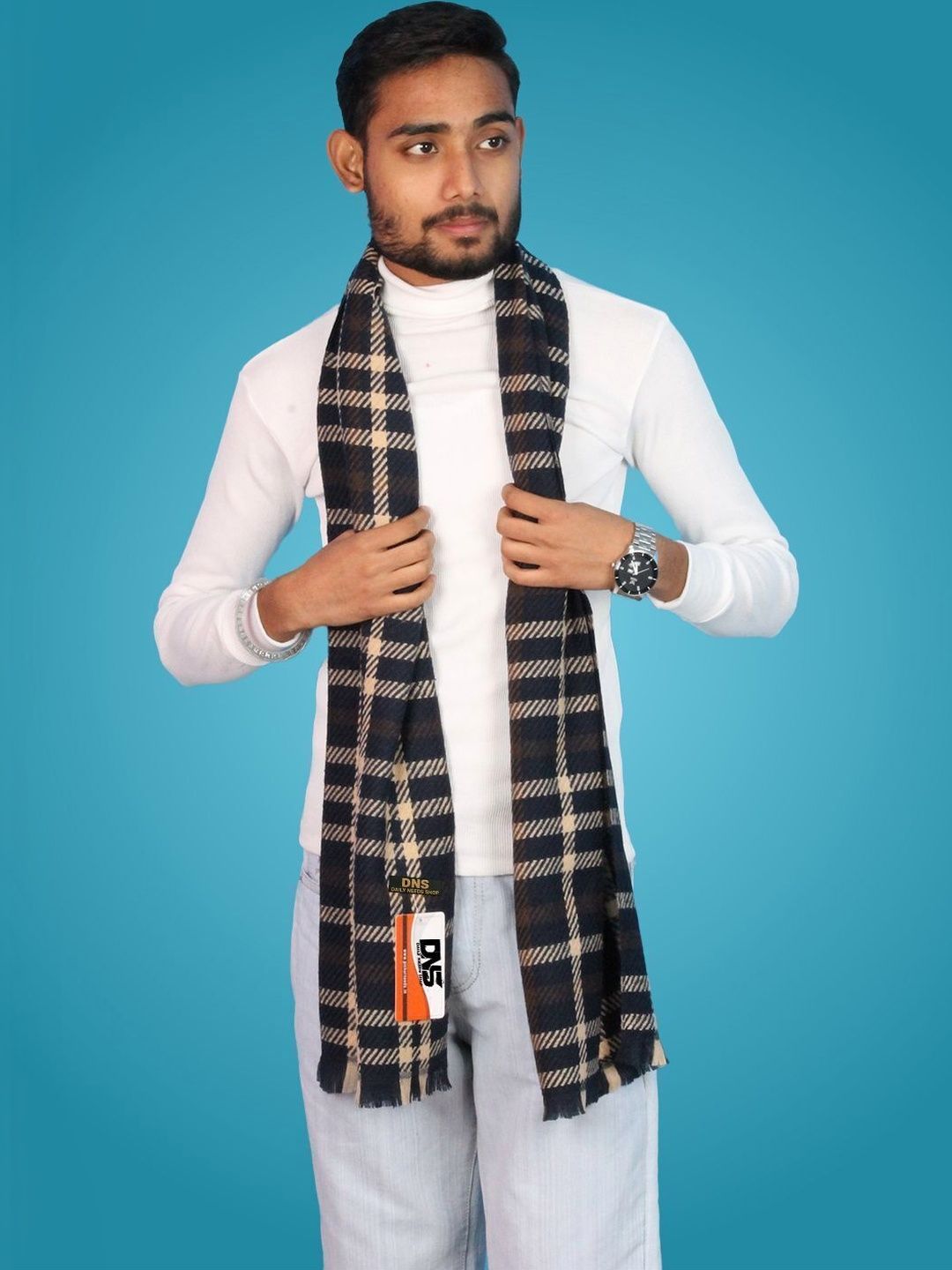 Daily Needs Shop Men Checked Merino Wool Mufflers-picture-32