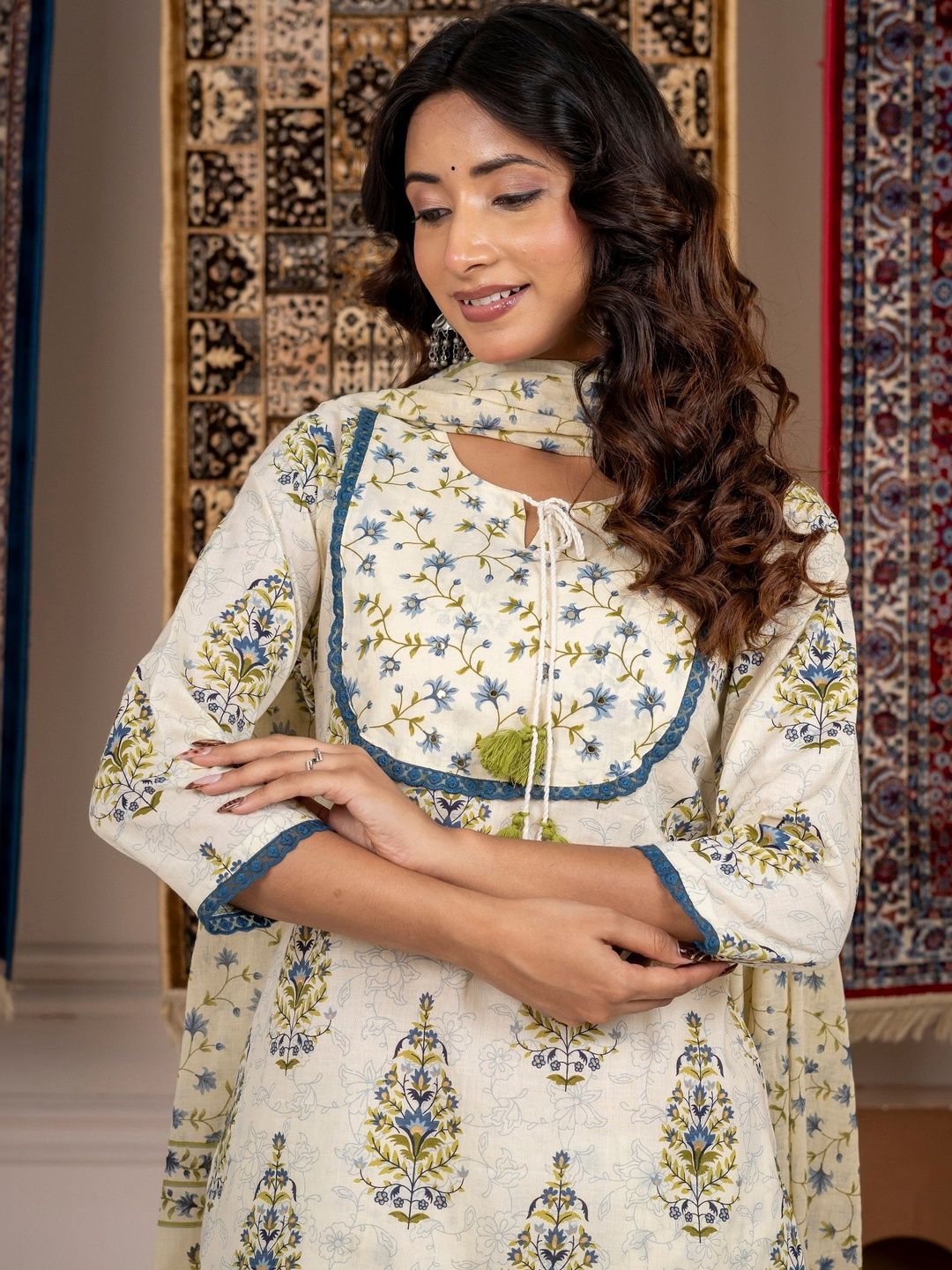Sarai Jaipur Women Floral Printed Regular Pure Cotton Kurta with Trousers & With Dupatta-picture-23