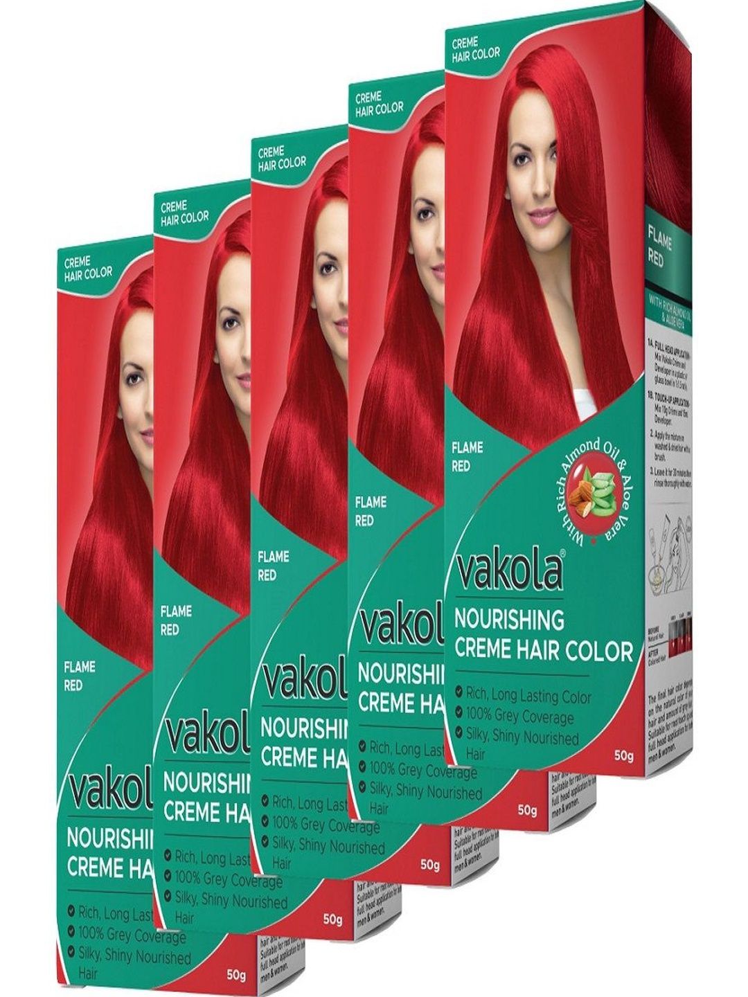 VAKOLA Set Of 5 Hair Color - 50 g Each - Flame Red-Drown-Black-Burgundy-Natural Brown-picture-12