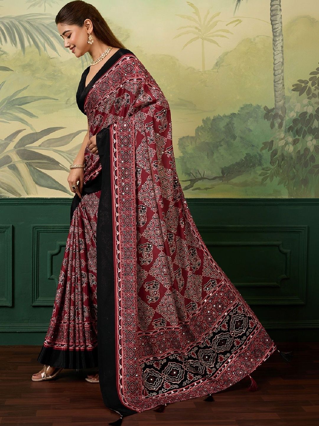 DWIJA FASHION Mirror Work Silk Blend Saree-picture-16