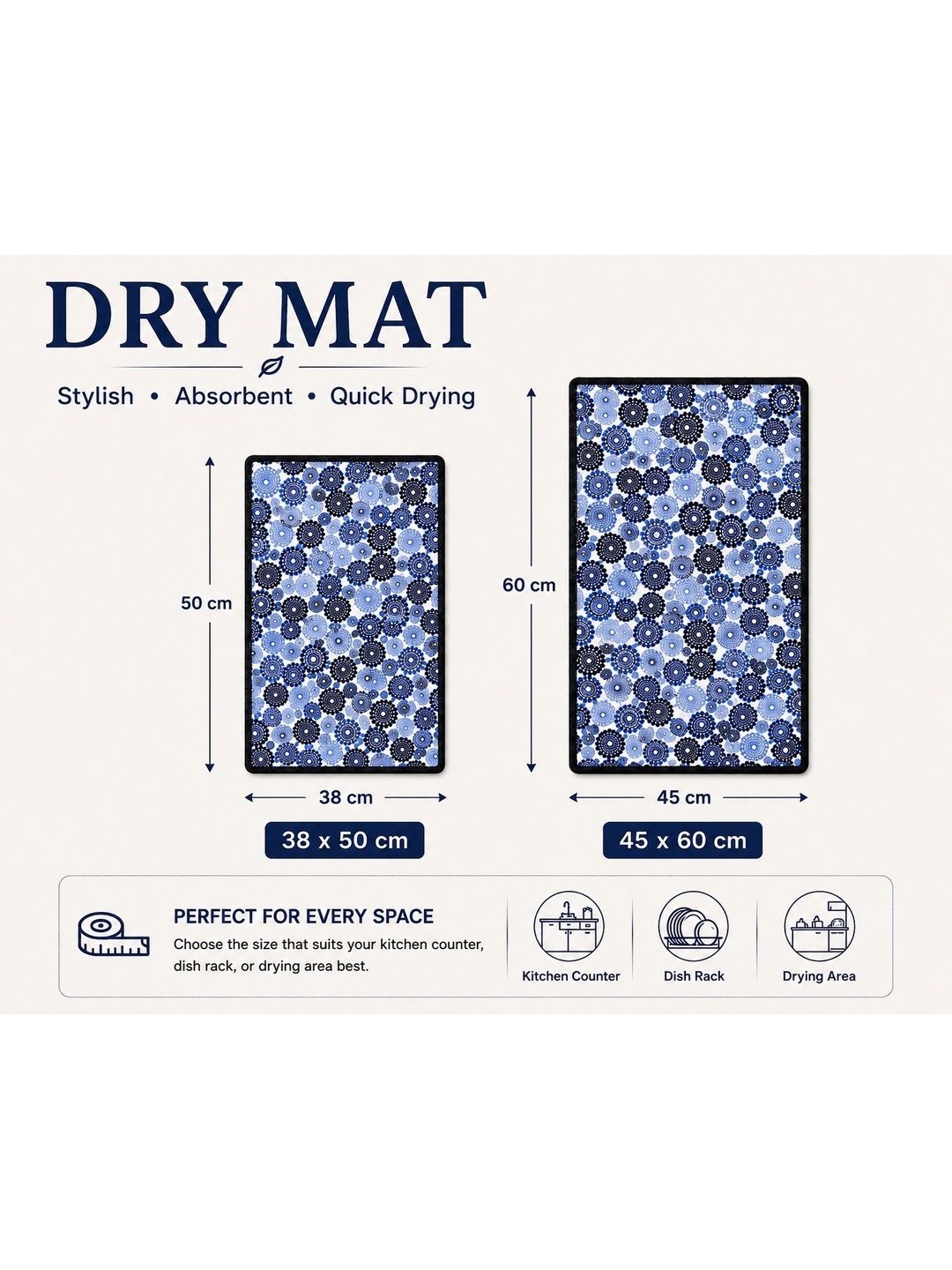 LOOM LEGACY 2-Pcs Blue Floral Printed Water Resistant Kitchen Mats-image-38