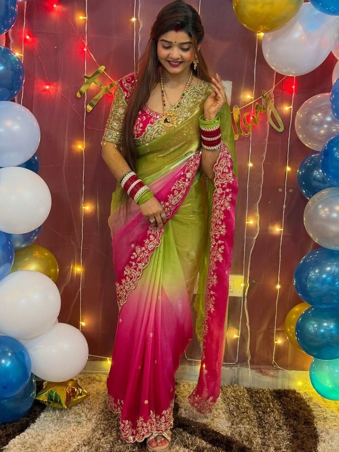 krisha fashion Ombre Embroidered Fusion Saree-image-23
