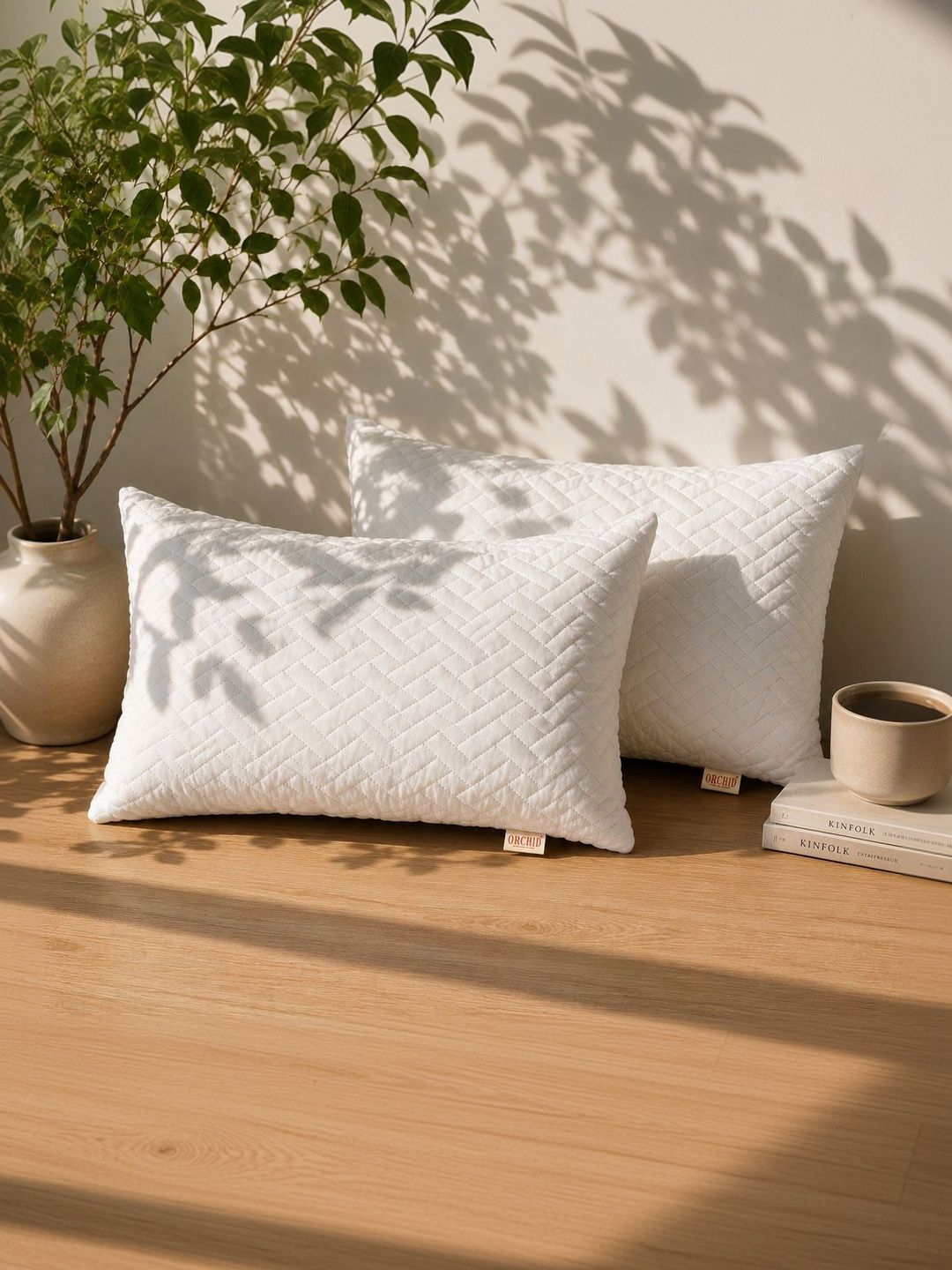 Orchid Pillows White Set of 2 Fibre Filled Cotton Breathable Sleep Pillow-image-20