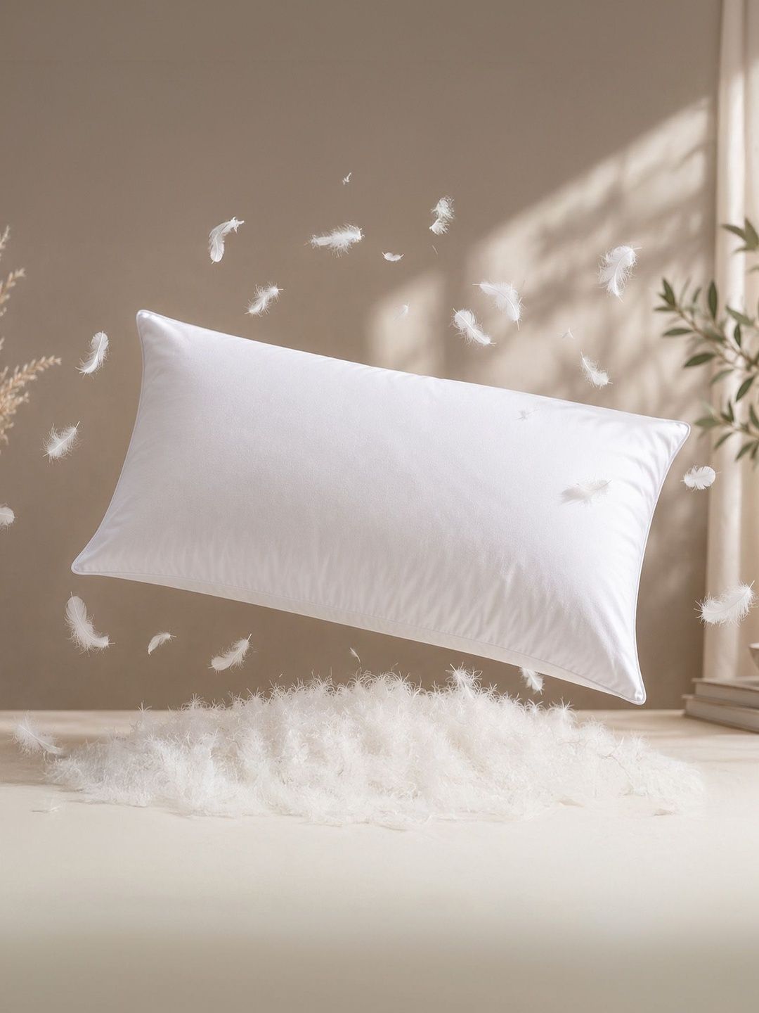 Myntra Elegant Homes White Set of 2 Feathers Filled Cotton Lightweight Sleep Pillow-picture-25