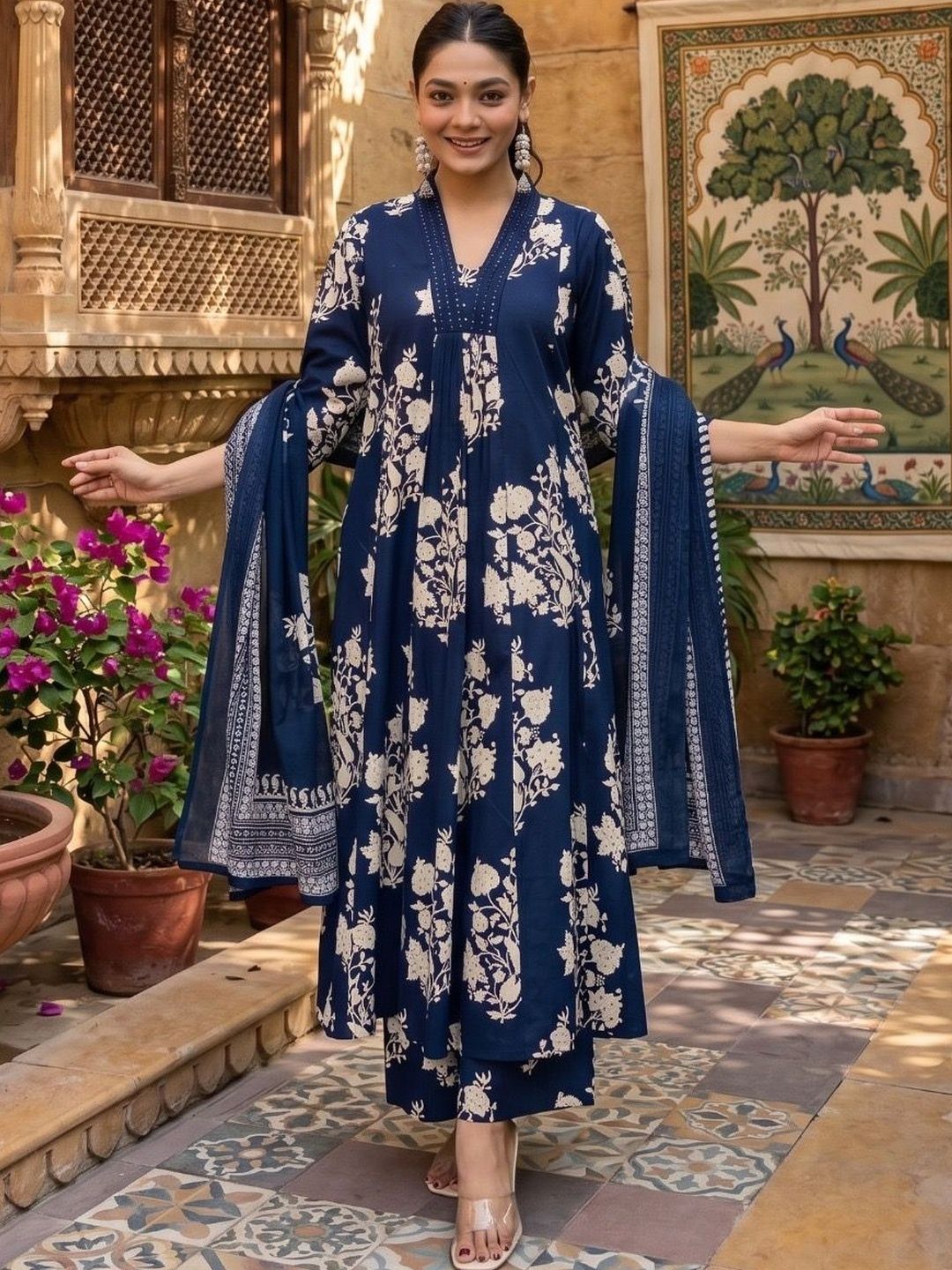 Rini and Niri Women Floral Printed Regular Kurta with Trousers & With Dupatta-picture-27