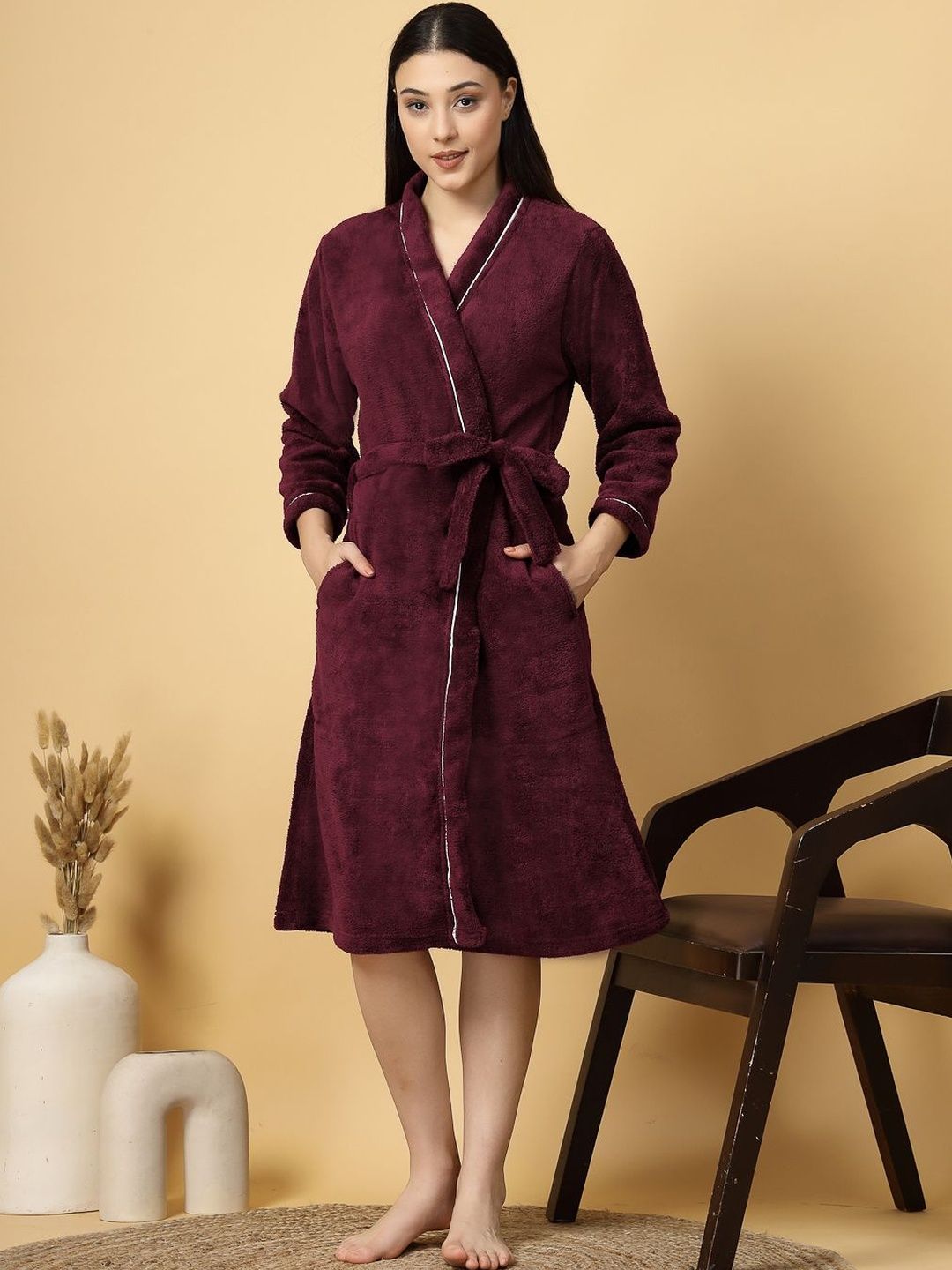 Myntra Elegant Homes Cotton Bath Robe With Belt-image-41