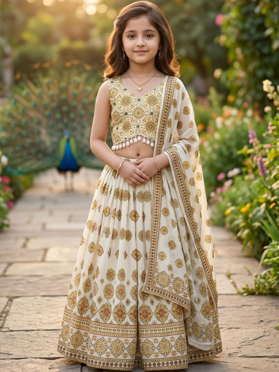 KALINI Girls Printed Thread Work Ready to Wear Lehenga & Blouse With Dupatta-image-32