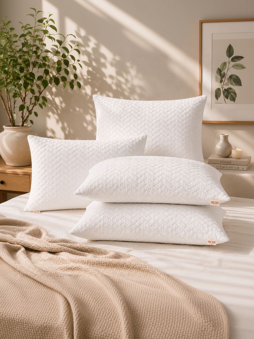 Orchid Pillows White Set of 4 Fibre Filled Cotton Breathable Sleep Pillow-image-19