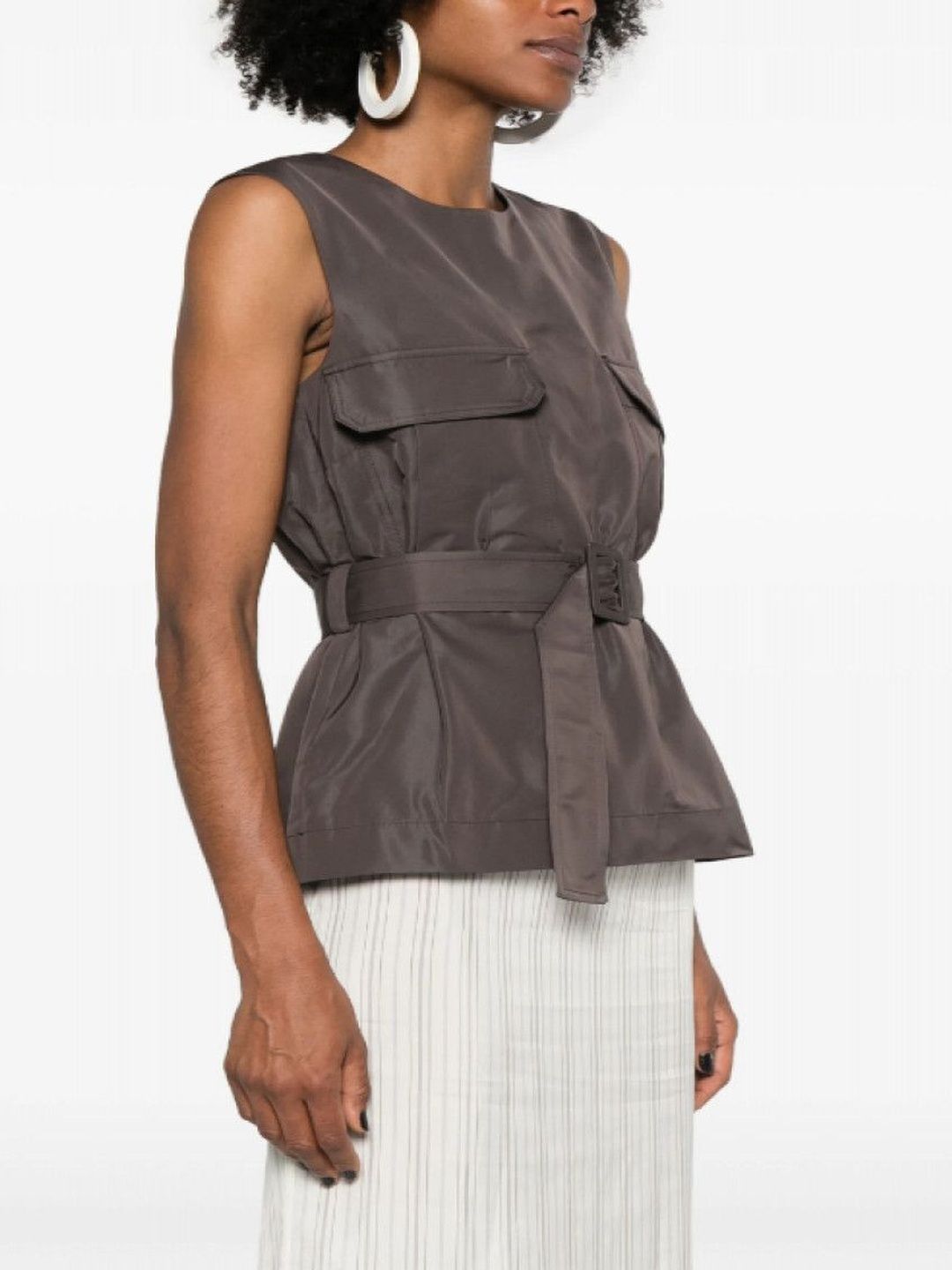 Parosh Dark Grey Sleeveless Belted Top-picture-51