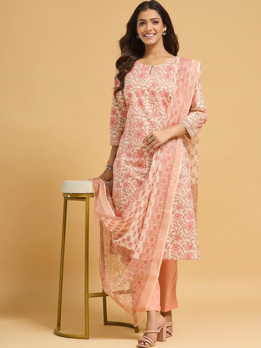 Fabindia Women Floral Printed Regular Pure Cotton Kurta with Trousers & With Dupatta-picture-34