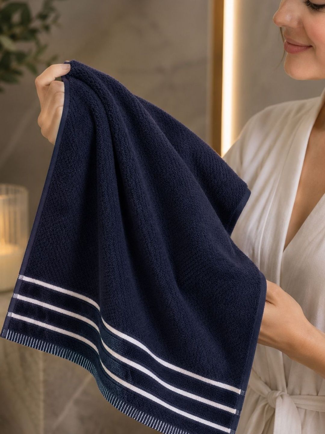VAASINI Nevy Blue Cotton Hand Towels-image-2