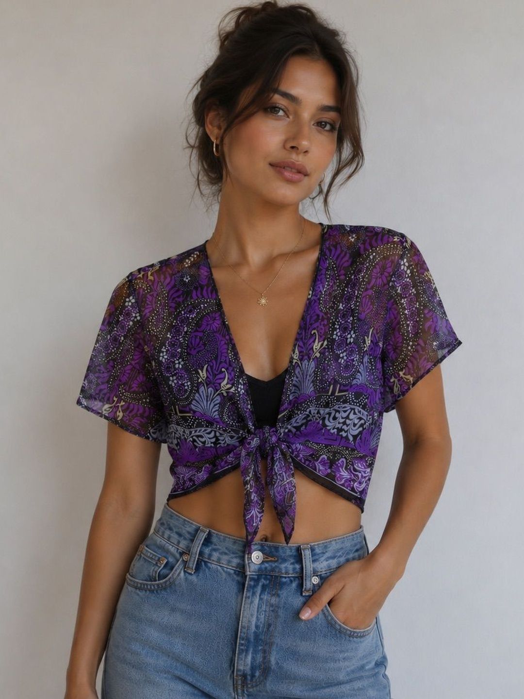 The Shimmer House Women Printed Crop Ethnic Tie-Up Shrug-picture-29