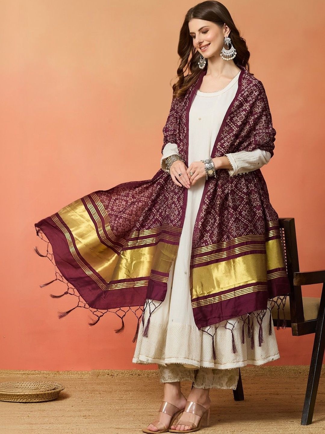 AKSHADEEP Ethnic Motifs Woven Design Ikat Dupatta-picture-16