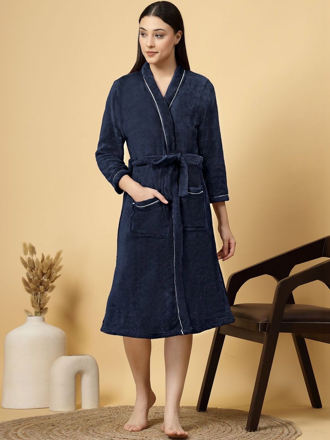Myntra Elegant Homes Cotton Bath Robe With Belt-image-5