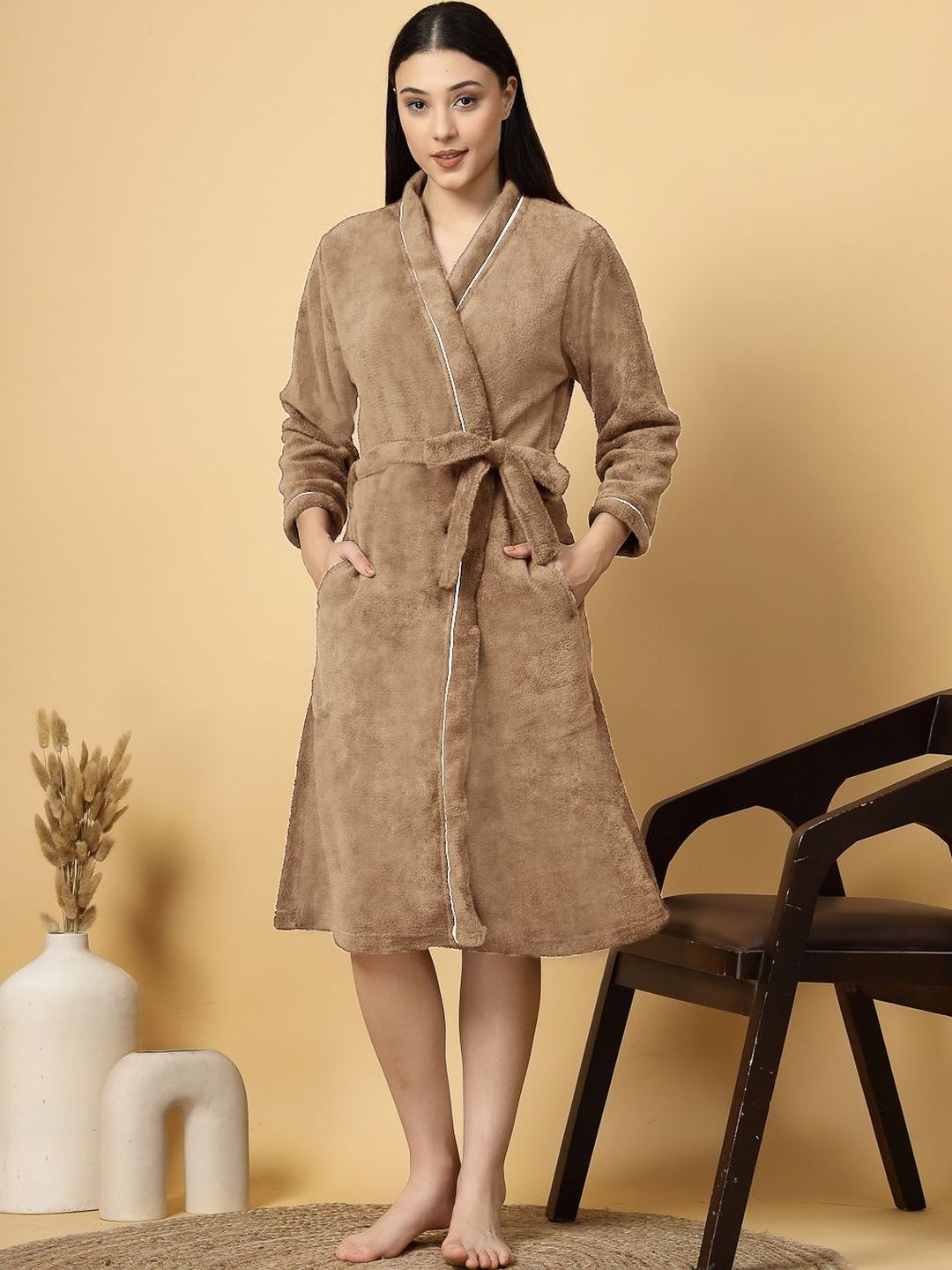 Myntra Elegant Homes Cotton Bath Robe With Belt-image-43