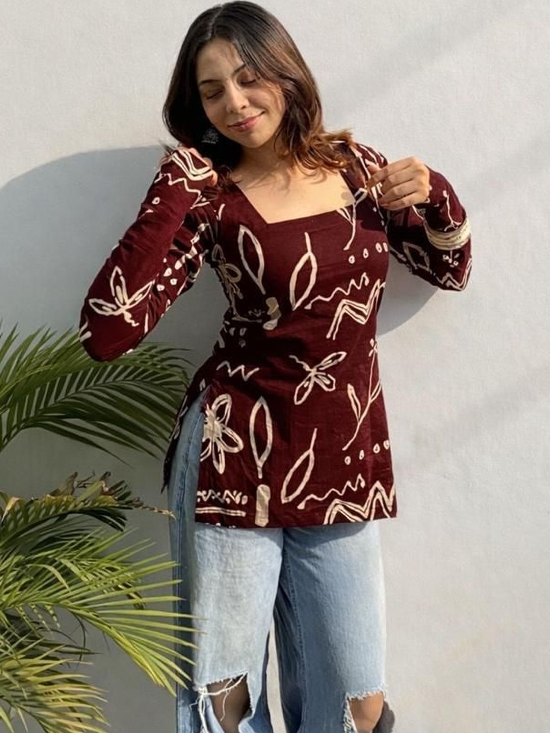 HERE&NOW X fwd Printed Square Neck Kurti-picture-26