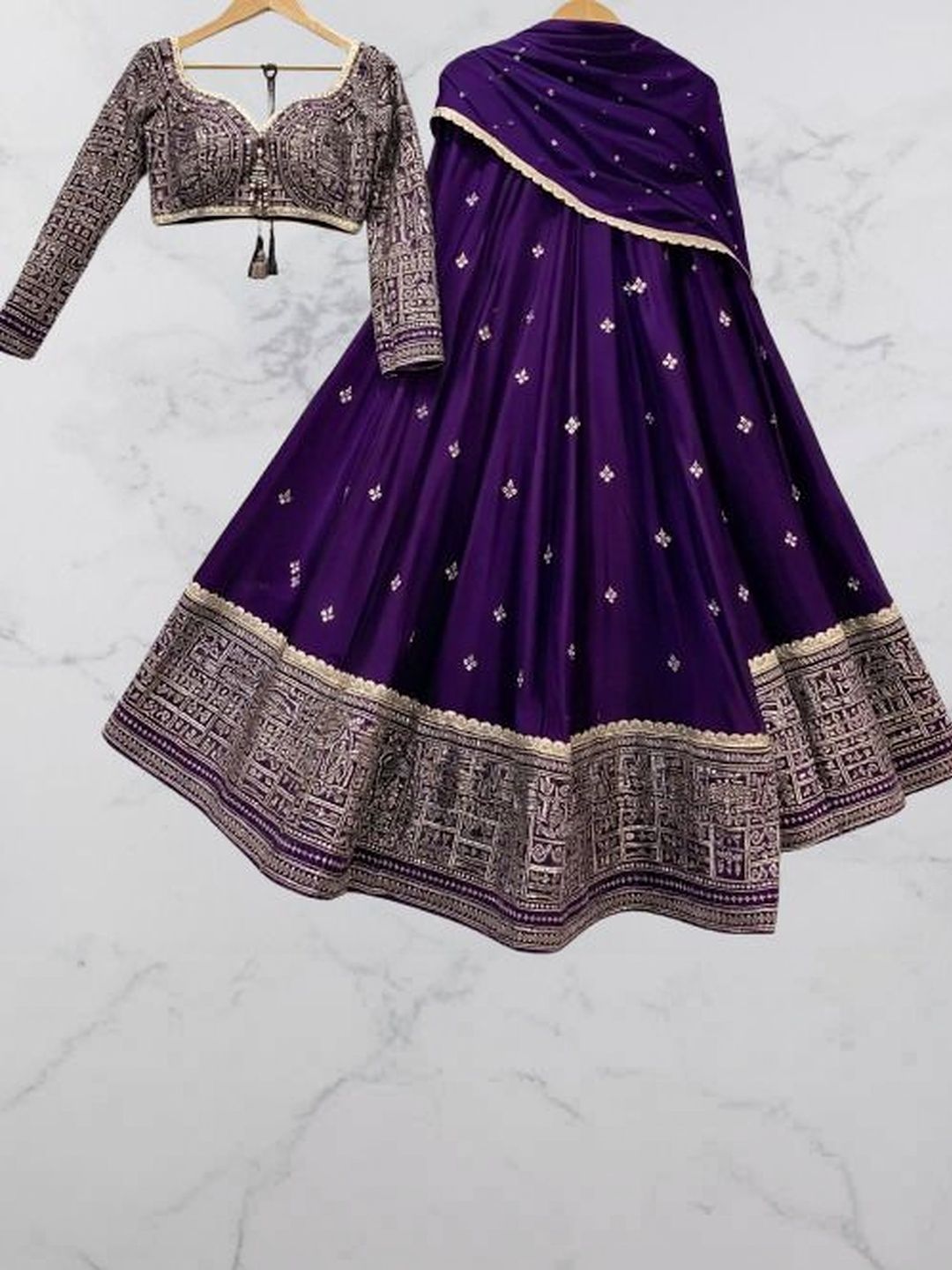 PILUDI HOUSE Embellished Mirror Work Semi-Stitched Lehenga & Unstitched Blouse With Dupatta-image-41