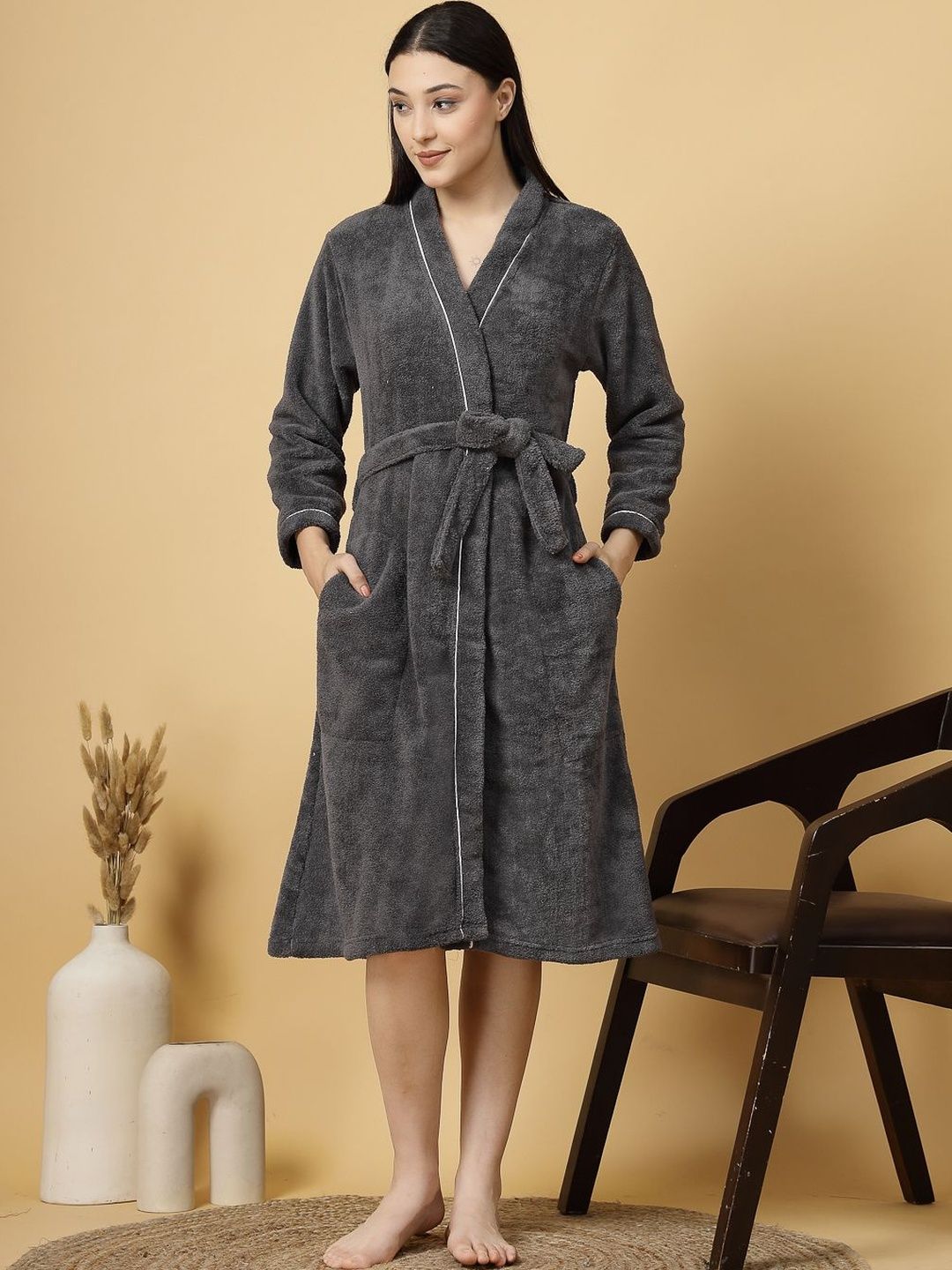 Myntra Elegant Homes Cotton Bath Robe With Belt-image-38