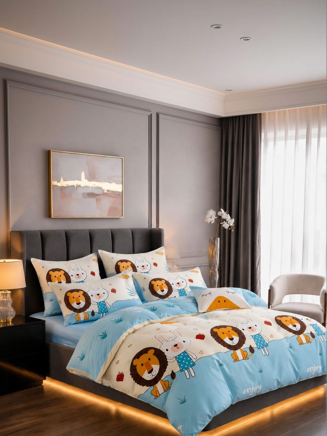 Comfowell White & Blue Cartoon Characters Polycotton 1 Piece Double King Fine Bedding Set-picture-11