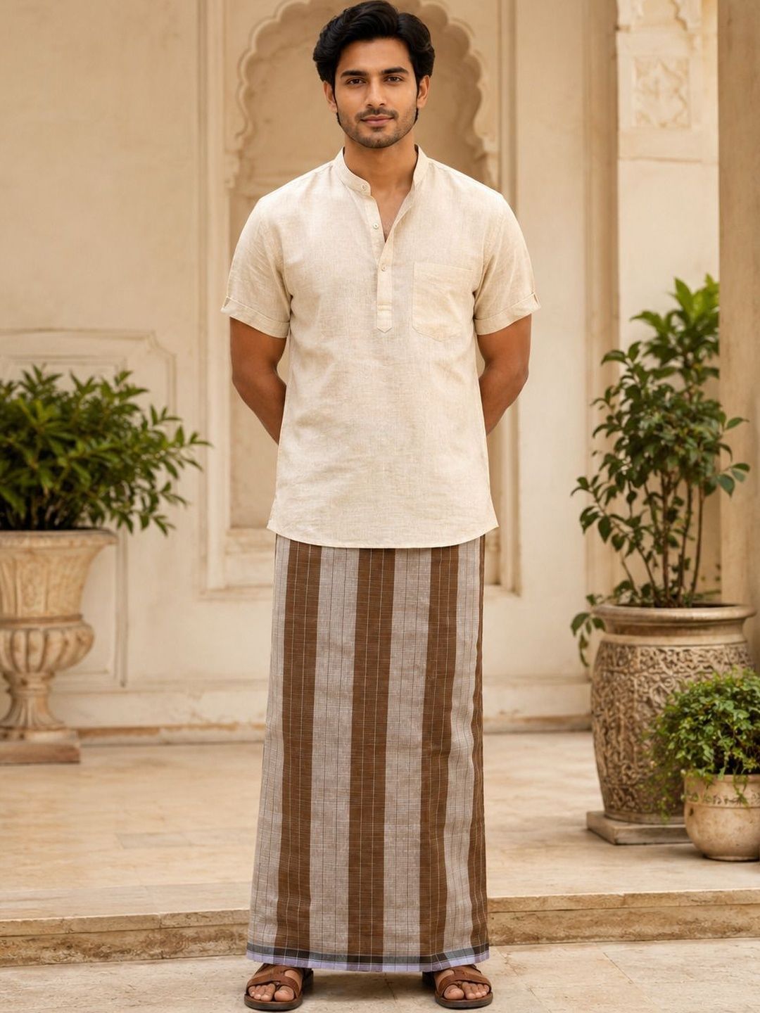 Shyam Handloom Men Striped Cotton Dhoti Dhotis-picture-44