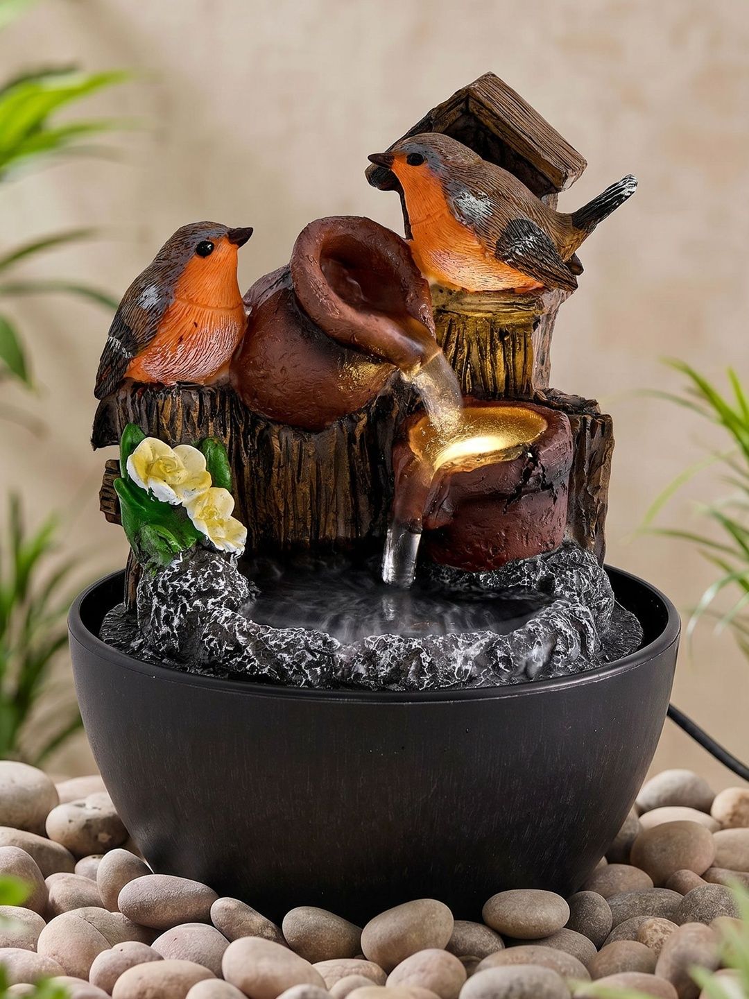 Home Centre Corsica Alpine Grey & Orange Colour Mini Birds Water Fountain-image-44