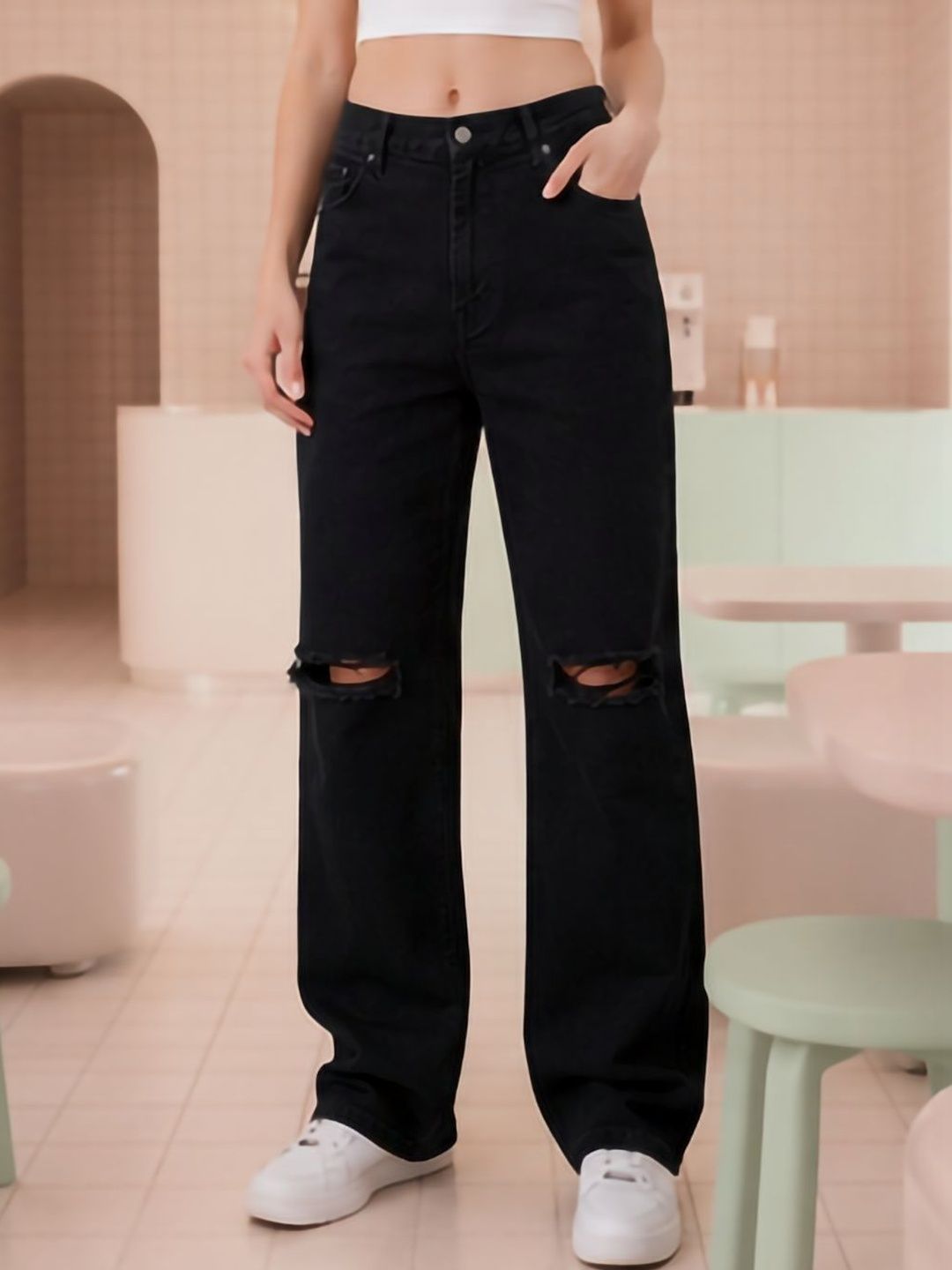 Mast & Harbour Women Classic Relaxed Fit Mid-Rise Highly Distressed Stretchable Jeans-picture-48