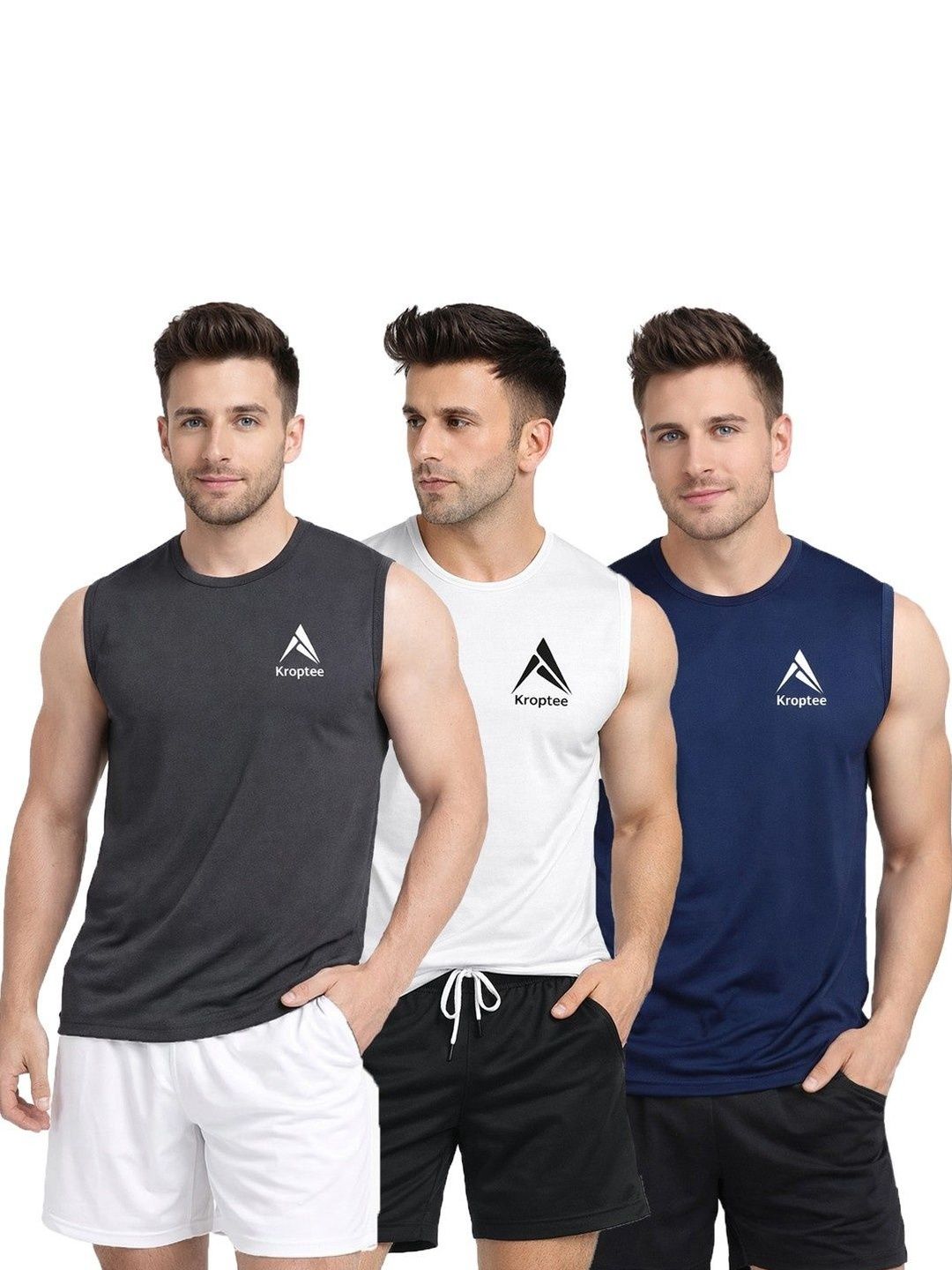 Kroptee Pack of 3 Printed Cotton Blend Gym Vest-image-29