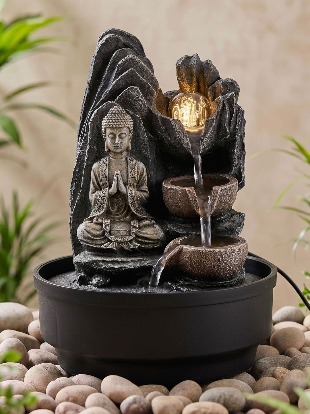 Home Centre Corsica Alpine Grey & Black Buddha with LED Rotating Ball Water Fountain-image-8