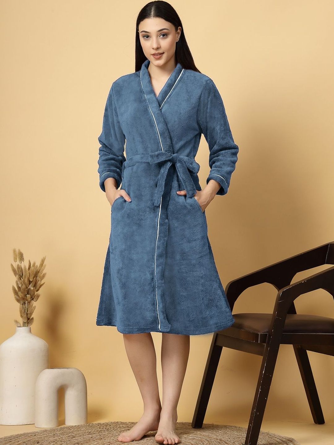 Myntra Elegant Homes Cotton Bath Robe With Belt-image-44