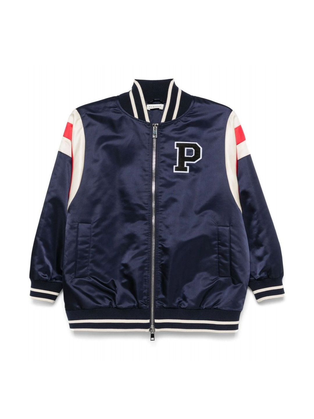Parosh Blue Logo-Patch Bomber Jacket-image-11