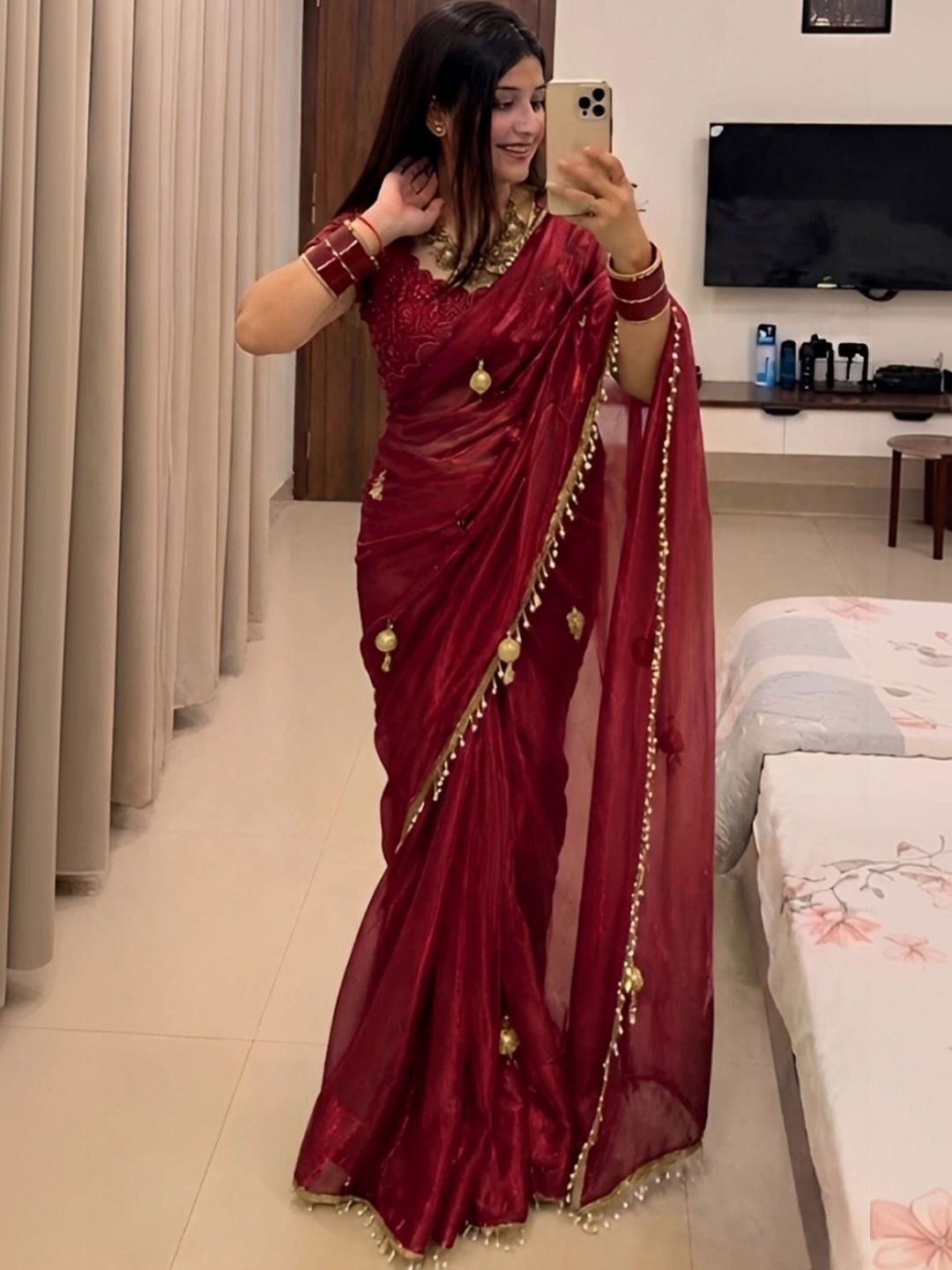 Qvidya Embellished Embroidered Art Silk Saree-picture-14