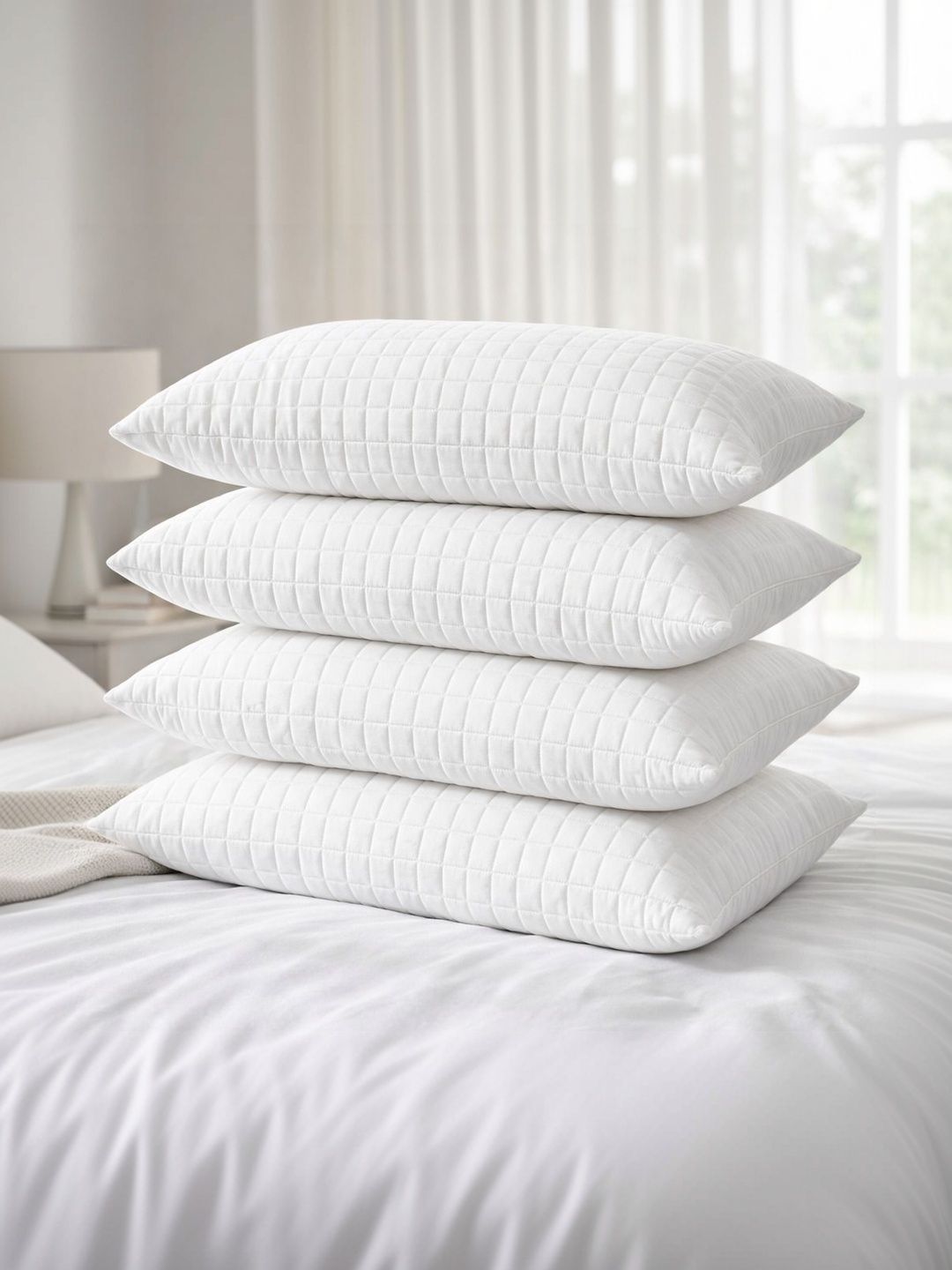 Orchid Pillows White Set of 4 Fibre Filled Cotton Breathable Sleep Pillow-image-21