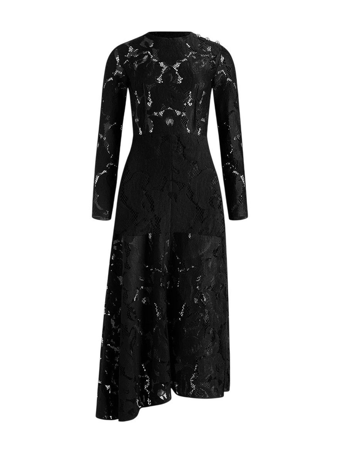 Patou Black Floral Lace Pattern Maxi Dress-image-38