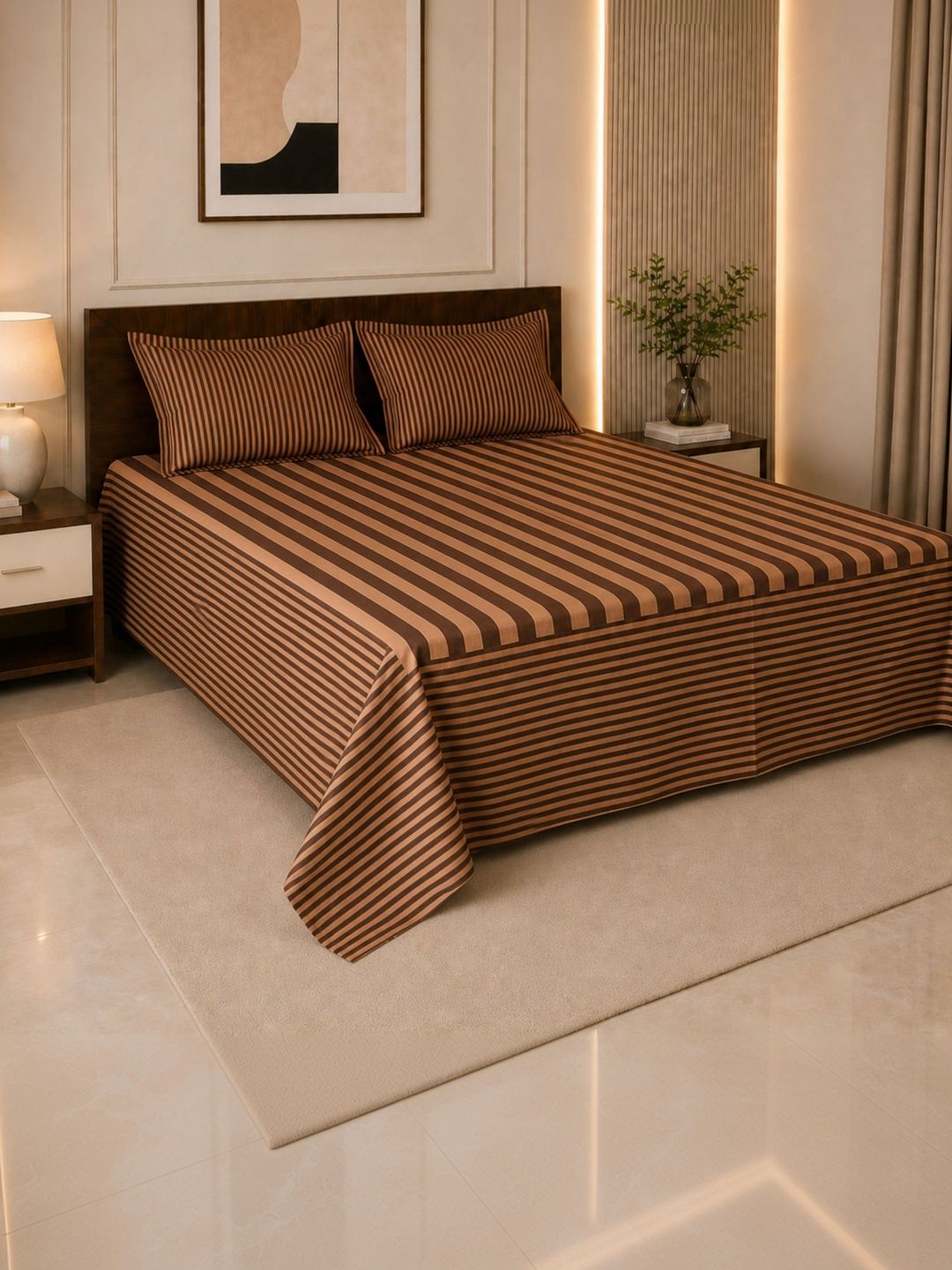 Victor Brown Striped Double King Bed Covers-image-44