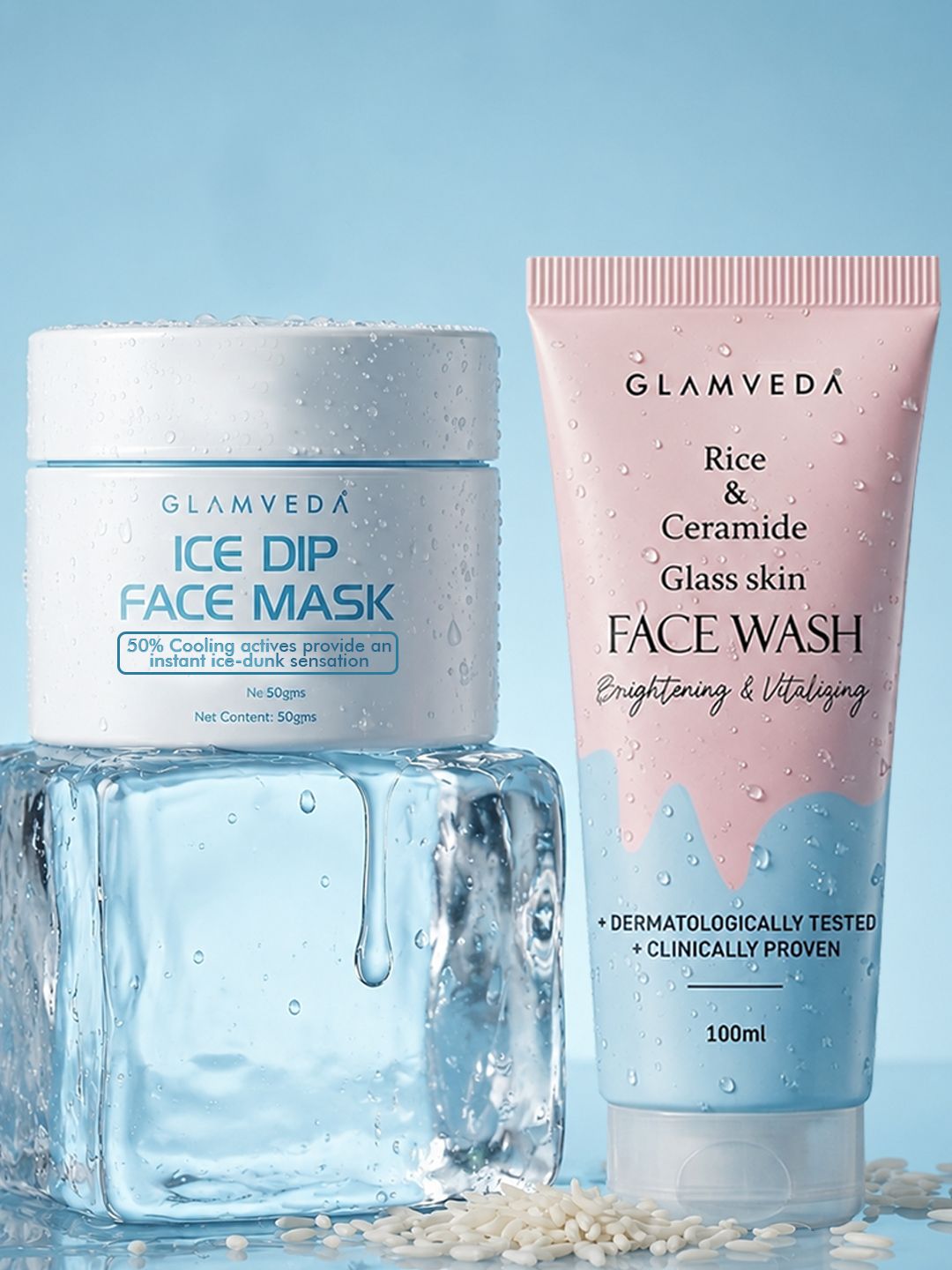 GLAMVEDA Rice & Ceramide Face Wash 100 ml & Ice Dip Cooling Face Mask 50 g-image-49