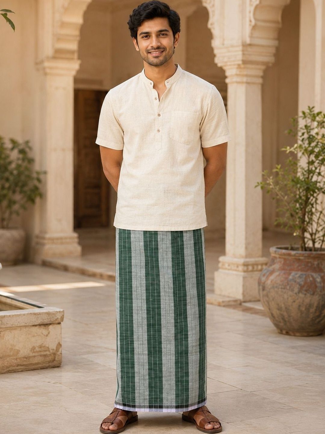 Shyam Handloom Men Striped Cotton Dhoti Dhotis-picture-48