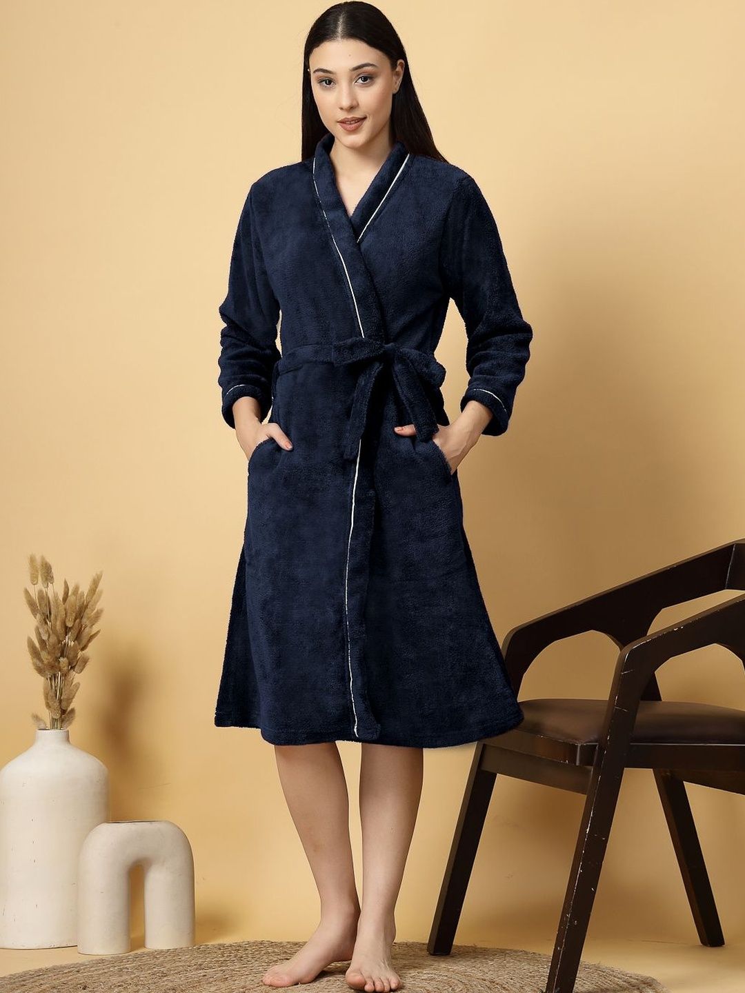 Myntra Elegant Homes Cotton Bath Robe With Belt-image-39