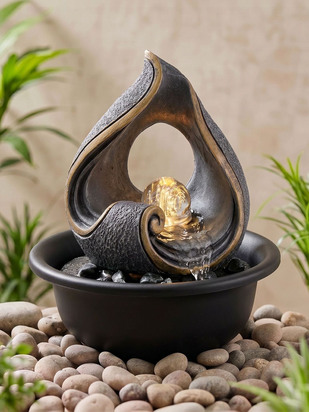 Home Centre Corsica Alpine Grey & Black LED Rotating Ball Water Fountain-image-0