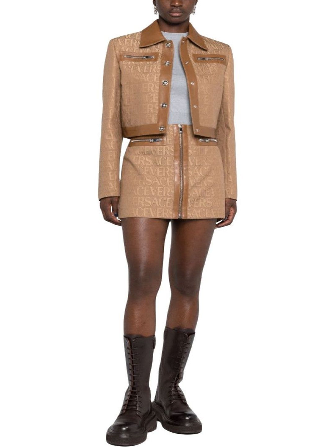 Versace Beige All over logo canvas mini skirt-picture-10