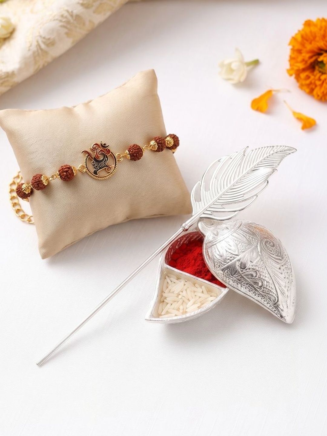 PRINISHA Set Of 5 Rakhi With Roli Rice & Platter Rakhi Gift Set-picture-12