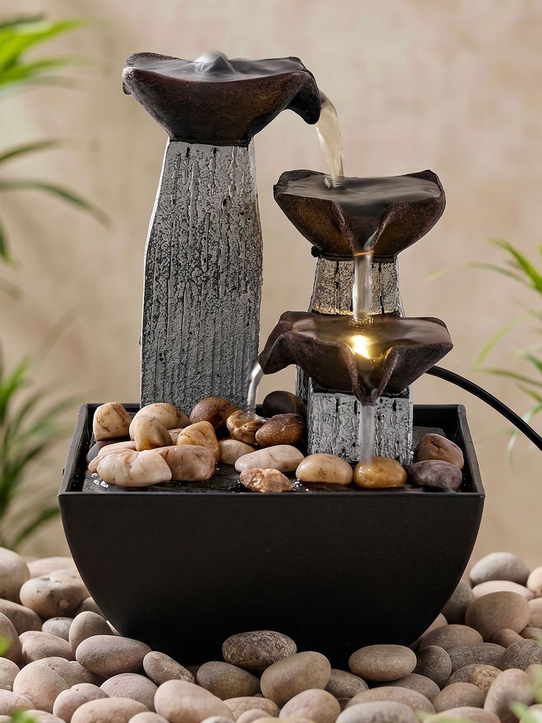 Home Centre Corsica Alpine Grey & Black Mini Diya Water Fountain-image-29