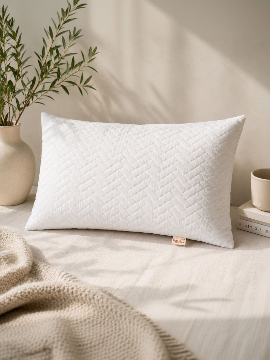 Orchid Pillows White Fibre Filled Cotton Breathable Sleep Pillow-image-12