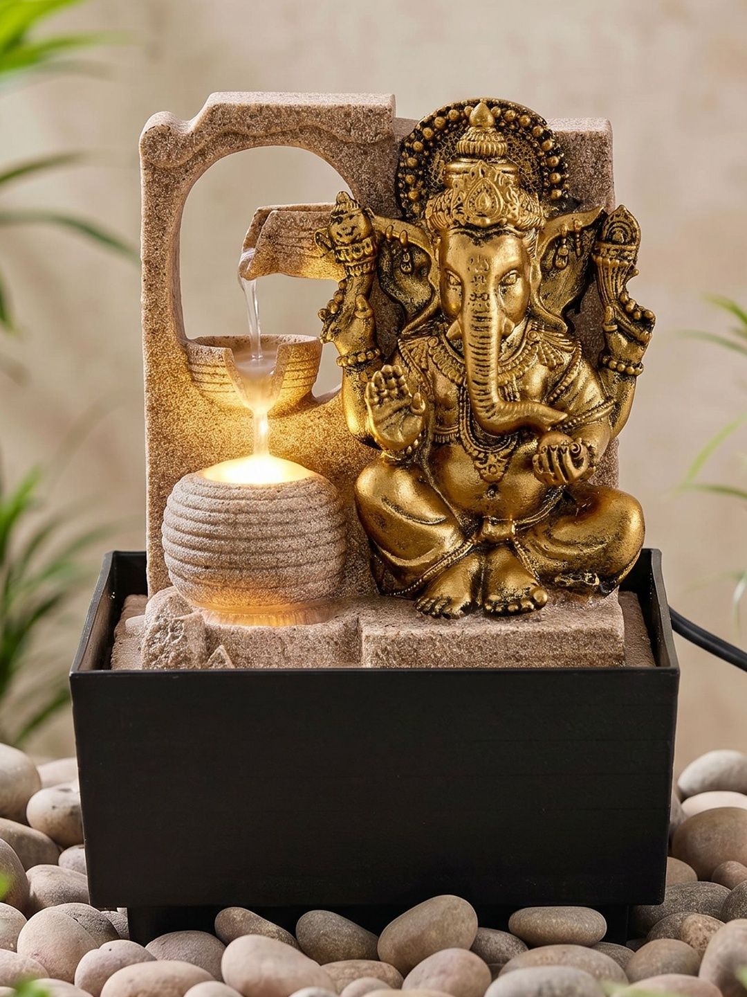 Home Centre Corsica Alpine Beige Mini Ganesha Water Fountain-image-25