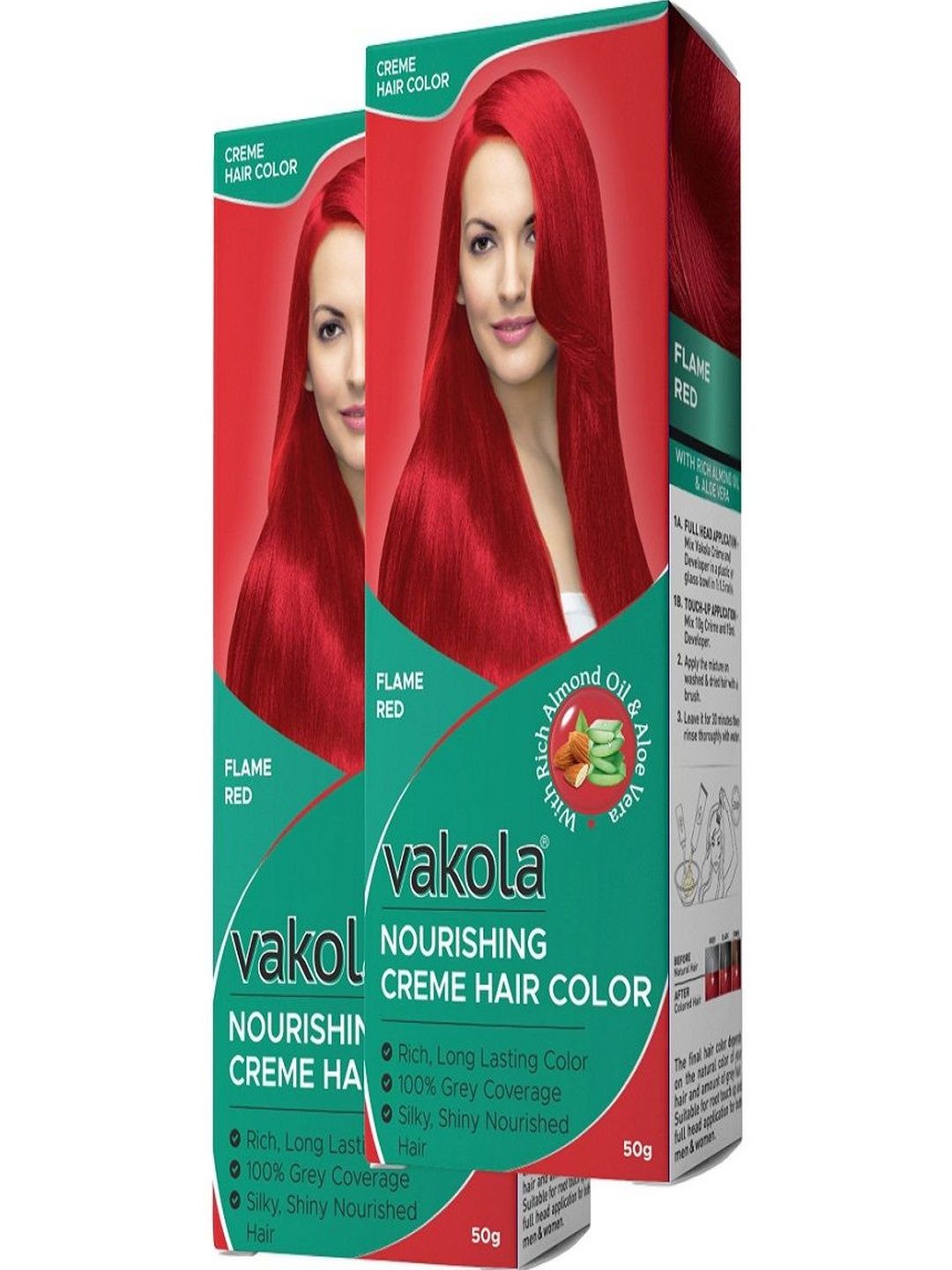 VAKOLA Set Of 2 Nourshing Creme Hair Color - 50 g Each - Flame Red-picture-39