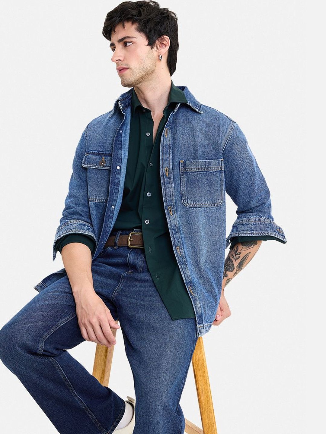 Snitch Men Denim Oversized Spread Collar Shirt-picture-31
