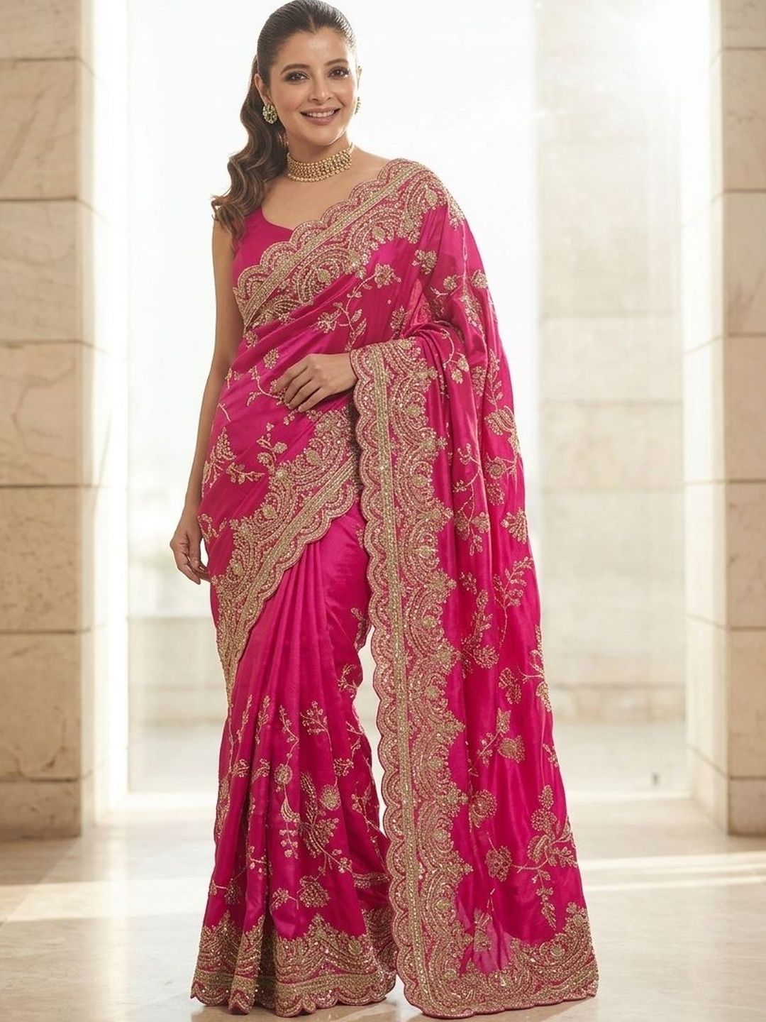 Kalista Embellished Embroidered Pure Chiffon Heavy Work Saree-picture-20