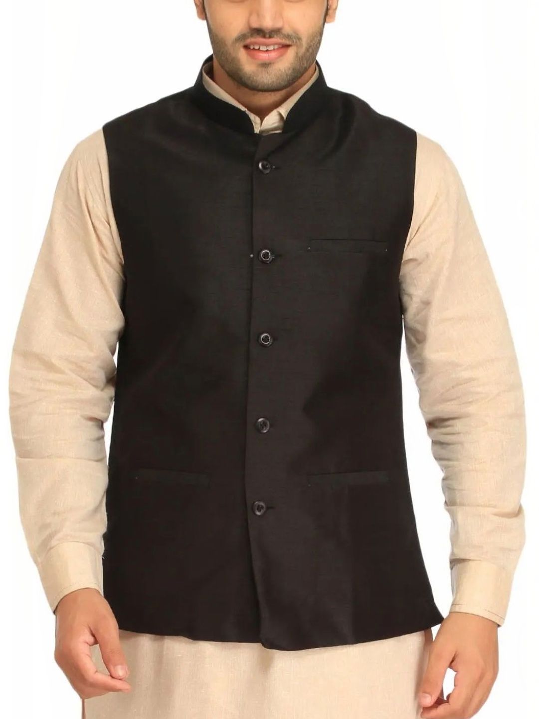EPSI Mandarin Collar Woven Nehru Jackets-image-33
