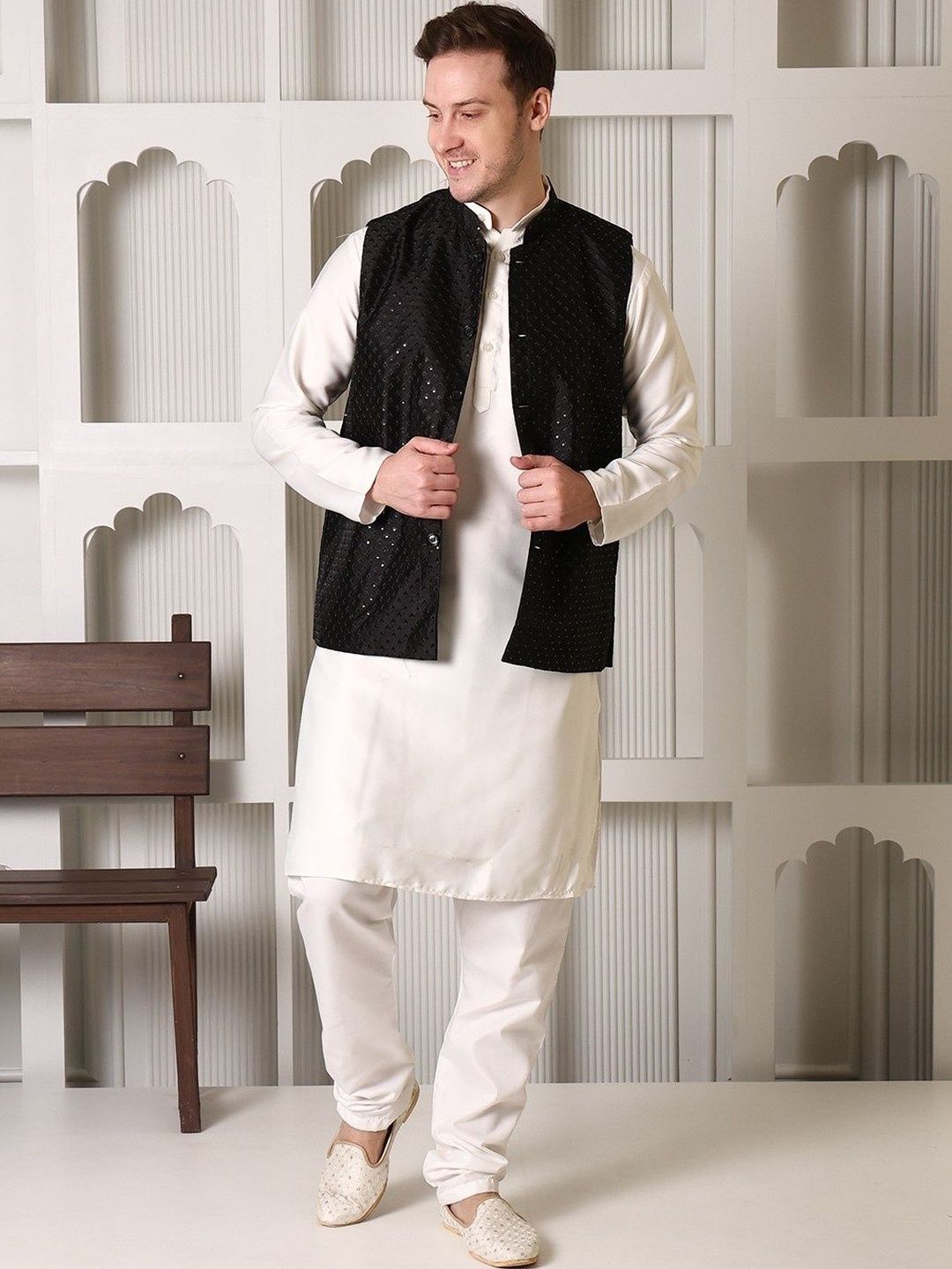 SHROBH Embellished Satin Nehru Jackets-image-48
